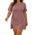thumbnail image 6 of Admvng Womens Plus Size Dress Solid Round Neck Short Sleeve Casual Comfy Dresses, 6 of 7