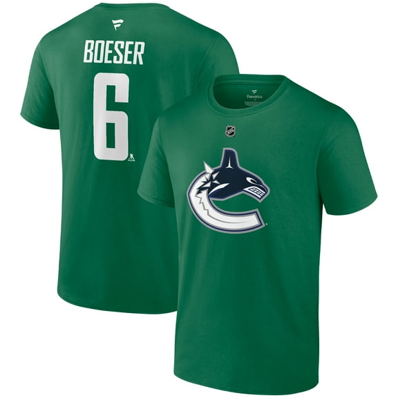 Men's Fanatics Brock Boeser Green Vancouver Canucks Authentic Stack Name & Number T-Shirt