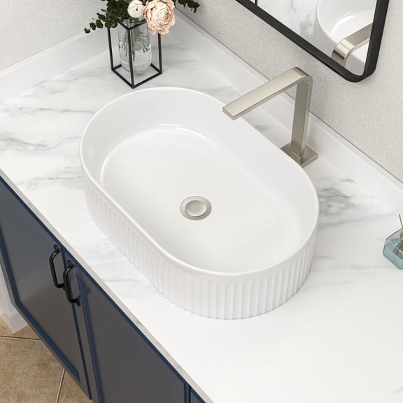 19"x12" White Bathroom Vessel Sink Oval Ceramic Sink Porcelain Vanity Basin