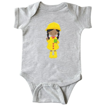 

Inktastic African American Girl Yellow Raincoat Frog Gift Baby Girl Bodysuit