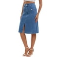 thumbnail image 4 of INSPIRE CHIC Women's Denim Skirt High Waisted Front Pockets Stretch Below Knee Length Jean Skirts S Blue, 4 of 6