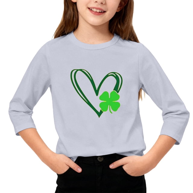 T-Shirt de la Saint-Patrick pour Filles, Mignon T-Shirt Graphique à Manches 3/4 Col Rond avec Imprimé Irlandais, Hauts Décontractés Printemps Été pour Vacances, Fête d'Anniversaire et Usage Quotidien Gris 150