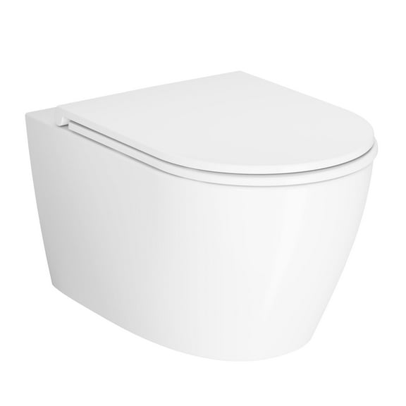 Wall Hung Toilet, Comfort Height One-Piece Toilet with Soft Closing Seat, Ultra-Thin Cover, Space-Saving Tankless Design, Ideal for Contemporary Bathrooms, White (Full Flat Toilet Seat)