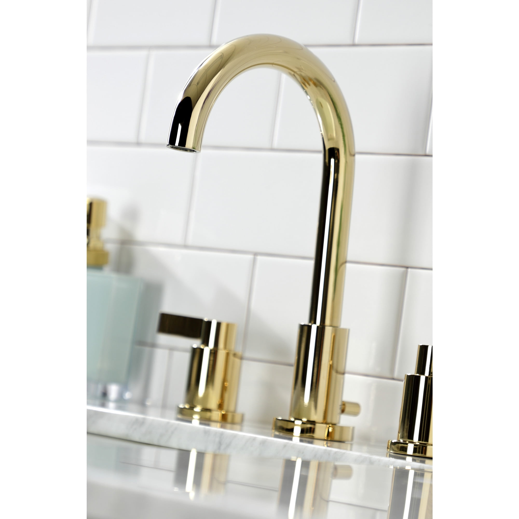 Kingston Brass FSC8922NDL NuvoFusion Widespread Bathroom Faucet with Brass Pop-Up, Polished Brass