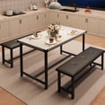 thumbnail image 1 of Dining Table Set for 4, Kitchen Table with 2 Upholstered Benches, Rectangular Room Dining Table Set, 3Pcs Kitchen Table Set for Small Space, Apartment, Home, Studio, Marble White, 1 of 7