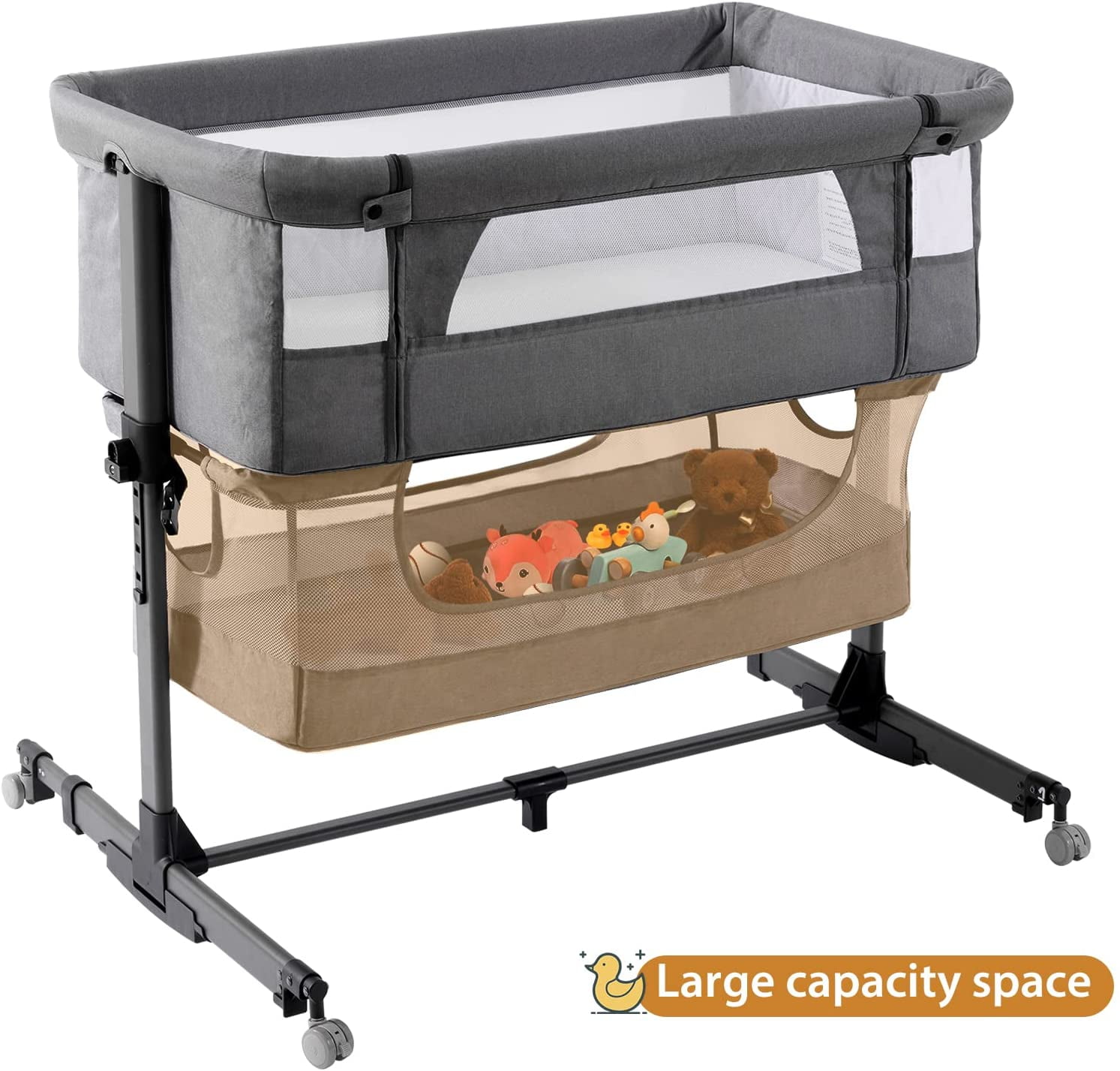 Nordmiex Baby Bassinet 3 in 1 Adjustable Bedside Sleeper Bed for Infant Baby with Breathable Net, Gray