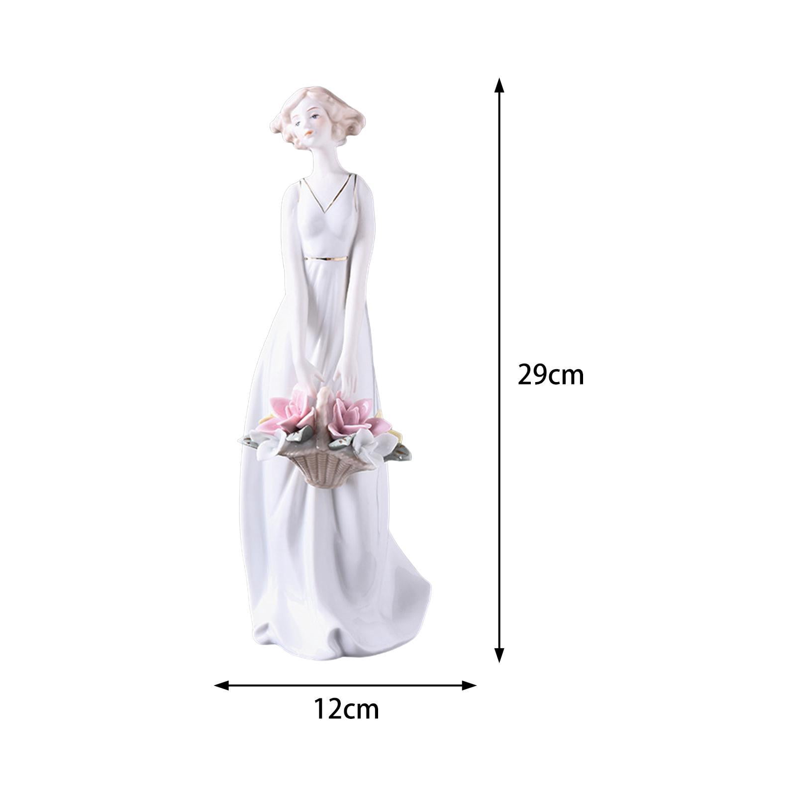Fiocias Ceramic Paper Towel Holder with Porcelain Girl Figurine Modern Nordic Lady Statue Tissue Dispenser for Home Shelf Desk Cabinet Decoration