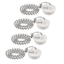 Uxcell 4Pcs Rubber Drain Stopper with Chain and Hanging Ring, Bathtub Drain Plug Fits 1 inch, Rubber Sink Stopper Drain Plug for Bathtub, Kitchen and Bathroom, White