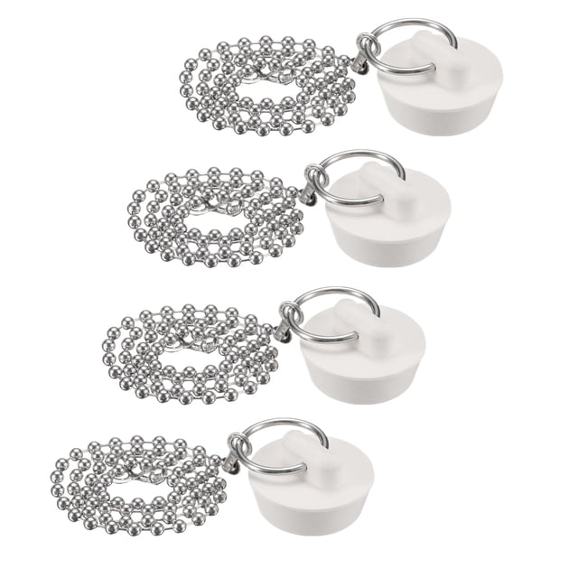 Uxcell 4Pcs Tapón de Drenaje de Goma con Cadena y Anillo Colgante, Tapón de Drenaje para Bañera Se Adapta a 1 pulgada, Tapón de Drenaje de Goma para Bañera, Cocina y Baño, Blanco