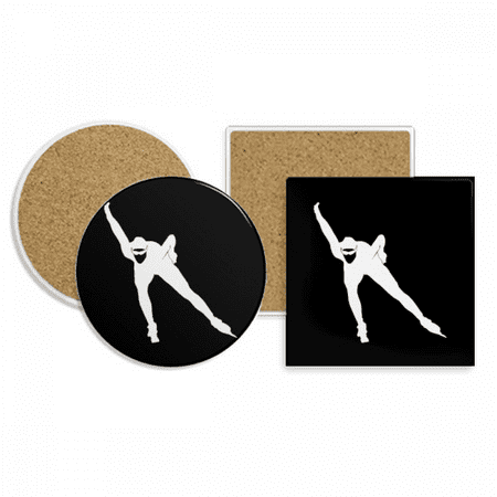 

Winter Skating Sport Black Outline Coaster Cup Mug Holder Absorbent Stone Cork Base Set