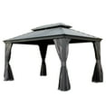 thumbnail image 4 of Domi 10' X 14' Permanent Gazebo Pavilion, Metal Hardtop Gazebo with Galvanized Steel Double Roof Canopy, Built-in Drainage Gutter, Curtain and Netting，Gray, 4 of 10