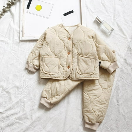 

ZMHEGW Fall Outfits For Toddler Kids Infant Baby Boys Girls Winter Jacket Set Patchwork Long Sleeve Coat Warm Outwear Solid Pants Trousers Outfit Set 2Pcs Clothes Outfits Set