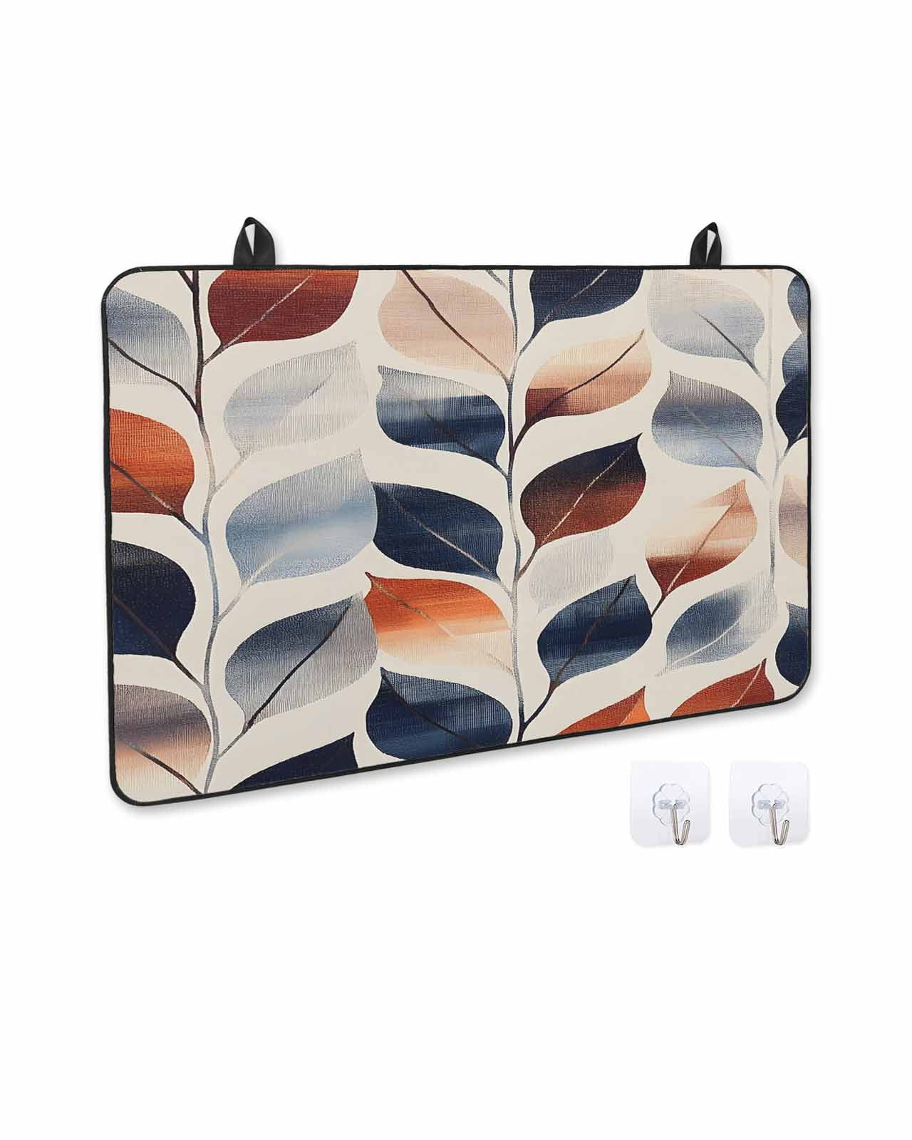 nqOlkjepod Large Induction Cooktop Protector Mat 36"x21", Navy Blue Burnt Orange Botanical Stove Top Covers for Electric Stove, Vintage Leaves Stove Burner Cover Mats, Glass Top Stove Cover