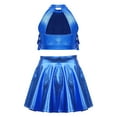 thumbnail image 5 of TTAO Kids Girls 2 Piece Samba Jazz Latin Dance Outfits Sequin Sleeveless Crop Top With Skirt Set Performance Dancewear Royal Blue 16, 5 of 6