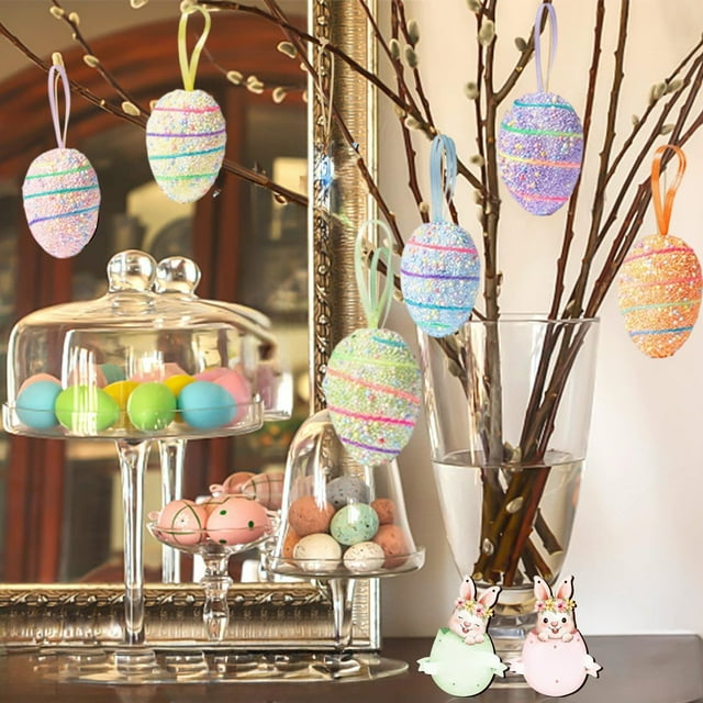 6 adornos colgantes de Pascua, adornos decorativos de simulación de pintura DIY, arreglos de escena, accesorios colgantes de resurrección, decoración de Pascua para el hogar, decoración del