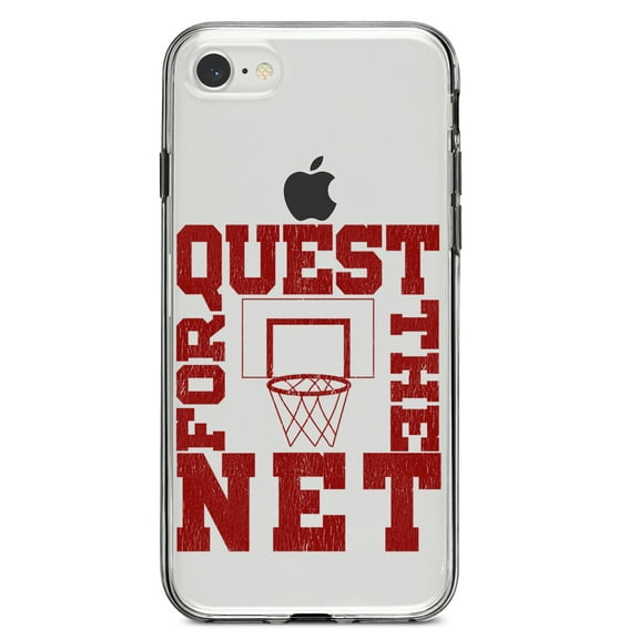 DistinctInk Clear Shockproof Hybrid Case for iPhone 7 8 SE (2020 Model) 4.7" Screen TPU Bumper Acrylic Back Tempered Glass Screen Protector - Quest For The Net Basketball