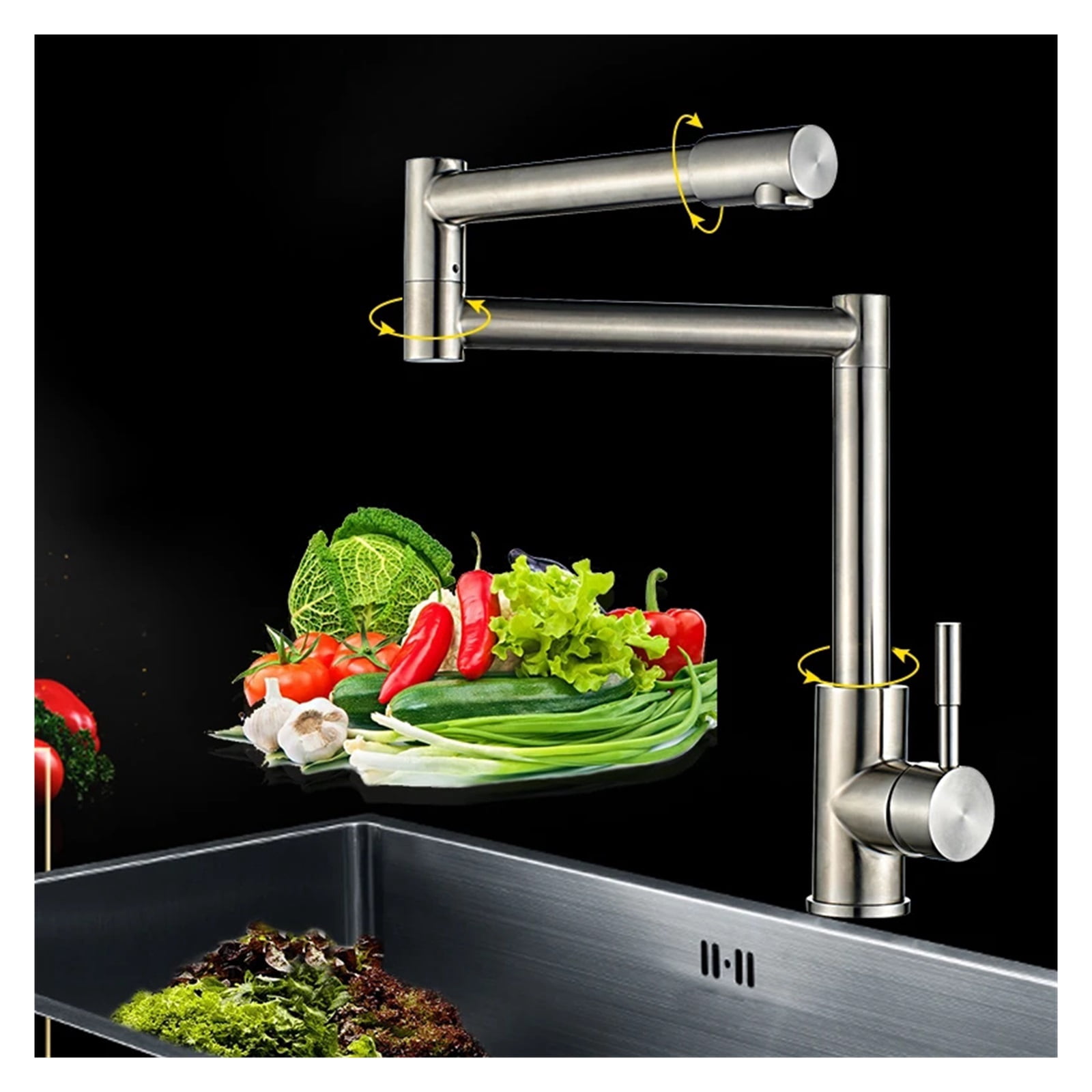 Kitchen Faucet 720 Degree Swivel Stainless Steel Sink Faucet Universal Single Handle Hot and Cold Mixer Folding Bar Faucet
