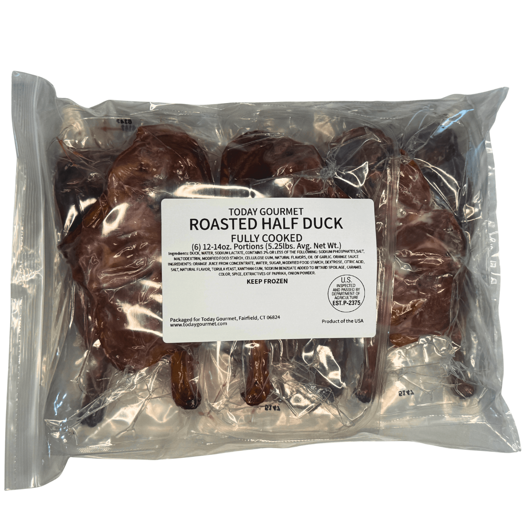 Today Gourmet Fully Cooked Roasted Half Duck (6) 12-14oz. Portions (5.25lbs. Avg. Net Weight)