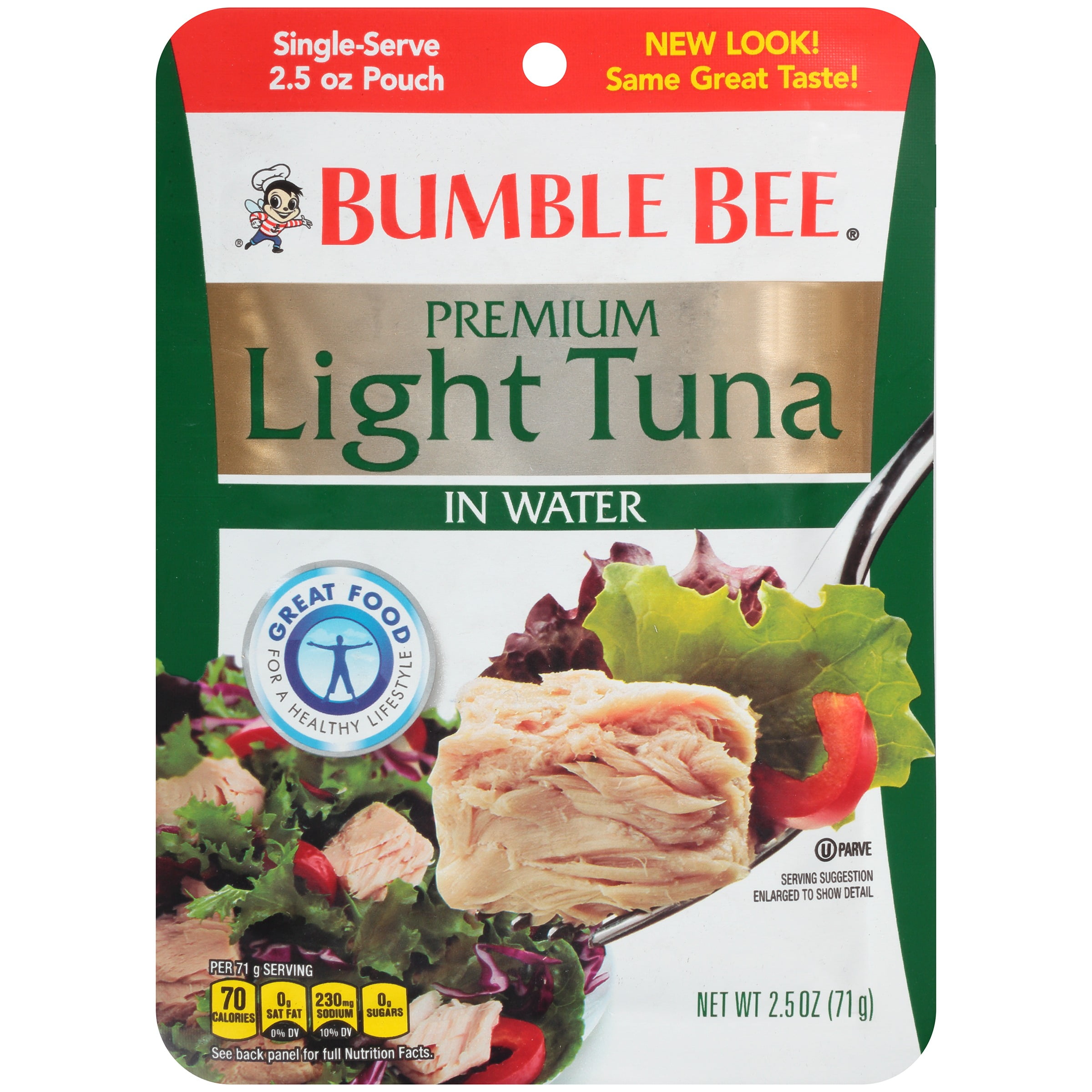 Bumble Bee Premium Light Tuna in Water, 2.5oz Tuna Pouch, High Protein