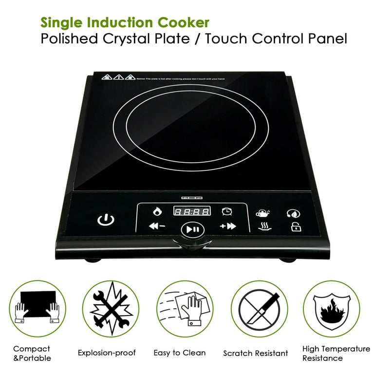 HOMCOM Portable Induction Cooktop, 1500W Electric Countertop Burner with  LCD Display and Sensor Touch, Induction Hot Plate with 8 Power Settings and  Crystal Glass, Black