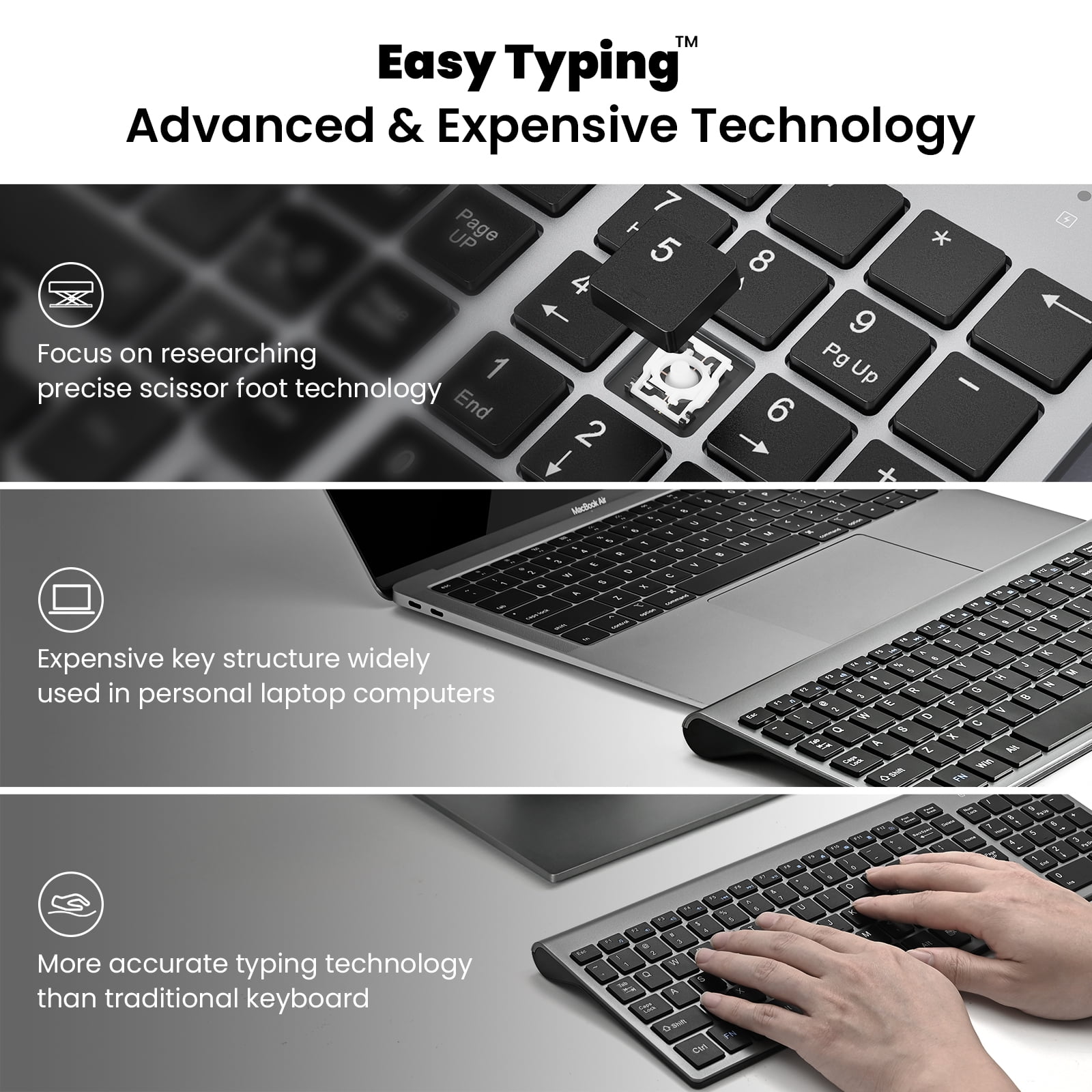 Wireless Keyboard and Mouse Combo, Cimetech Quiet Keyboard and Adjustable DPI Mouse Set, 2.4GHz USB Ultra Slim Silent Computer Keyboard and Mouse for Laptop, PC, Notebook, Desktop-Gray