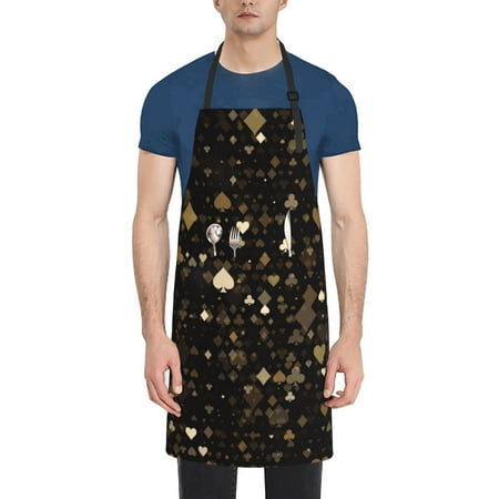 

Qekee Casino Print Waterproof Apron with Pockets Adjustable Cooking Aprons Kitchen Bib for Baking Household Cleaning