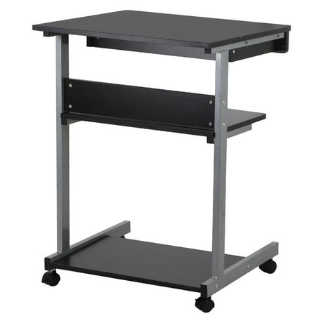 Black Wood Small Laptop Computer Cart Desk With Drawers And