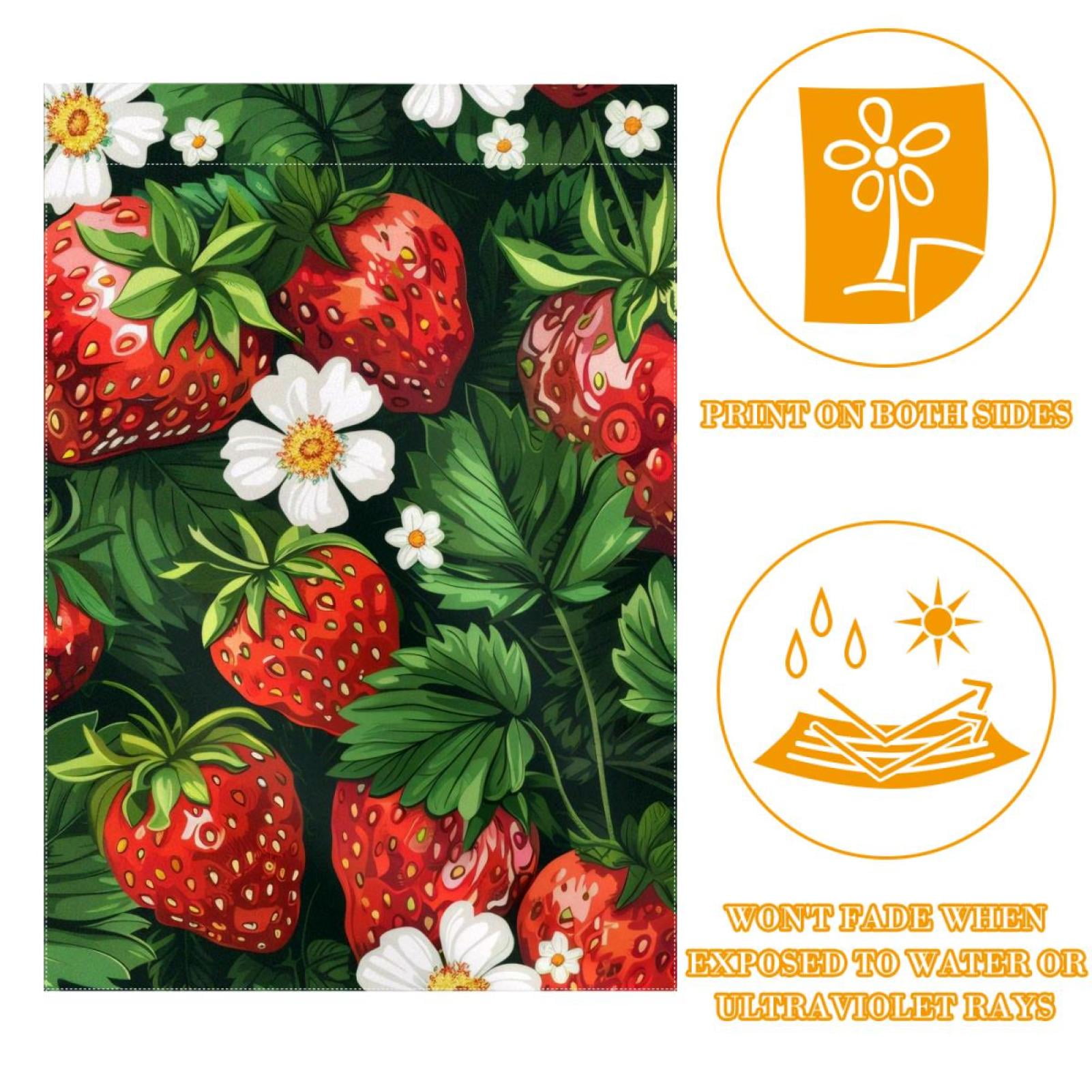 Garden Fruits Strawberries with Flowers Double Sided Garden Flag Decorative Weather Resistant Yard Flag, Large DIY Vertical Flag for Farmhouse Patio Lawn, 28x40 Inch