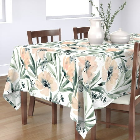 

Cotton Sateen Tablecloth 90 Square - Big Neutral Floral Flowers Watercolor Botanical Print Custom Table Linens by Spoonflower