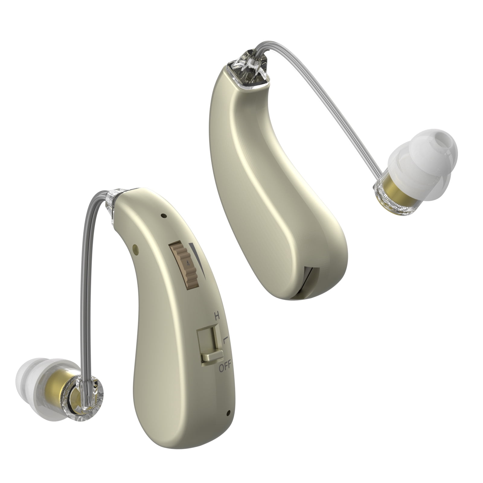 Rechargeable Hearing Amplifiers, Active Noise Cancelling In-Ear Headphones with Volume Control, Type-C Charging, Plastic Material, Lithium Polymer Battery (Golden)