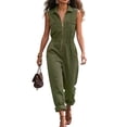 thumbnail image 4 of Chuancc Women's Casual Loose Overalls Jumpsuits One Piece Sleeveless Wide Leg Long Pant Rompers With Pockets Green S, 4 of 6