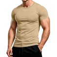 thumbnail image 2 of Mens Shirts Crewneck Short Sleeve Slim Fit T Shirts For Men Stretch Breathable Top Cozy Fitness Clothing Khaki 3XL, 2 of 7