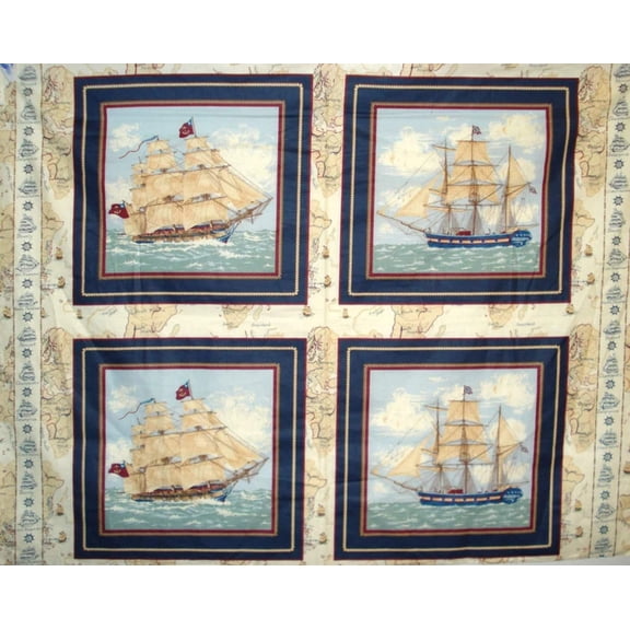 45" Ancient Mariners Pillow Panel Navy Cotton Fabric