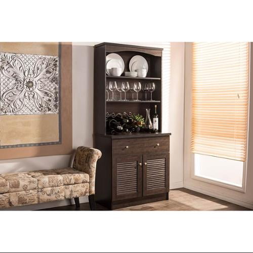 Agni Buffet and Hutch Kitchen Cabinet: Storage, Shelves, Drawer - Baxton Studio