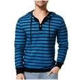 thumbnail image 2 of SYMOID Men's Blue Striped Hooded Top - Size XL, Polyester Spandex Blend, Long Sleeve with Ribbed Cuffs/Hem, Henley Neck Buttons, Casual Sporty Layering Hoodie, 2 of 6