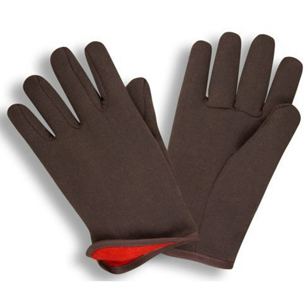 G & F Jersey Winter Gloves, Brown with Red Fleece Lining, Large, 12