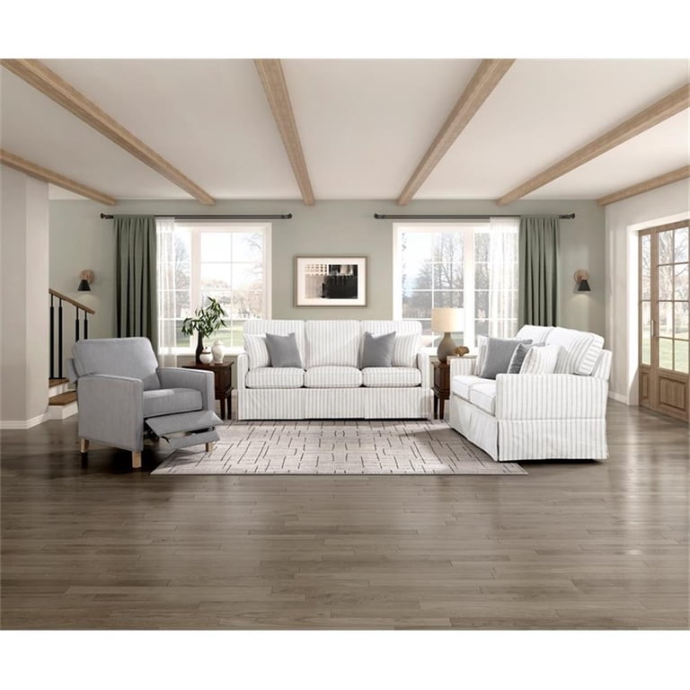 Lexicon Hampstead Fabric Upholstered Sofa in White & Gray Stripe