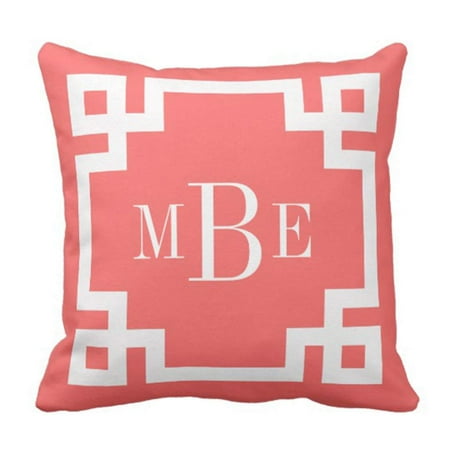 Preppy Monogrammed Gifts - BPBOP Cute Preppy Coral and Greek Key Monogram Girly Pillowcase Cushion Cover 16x16 inches