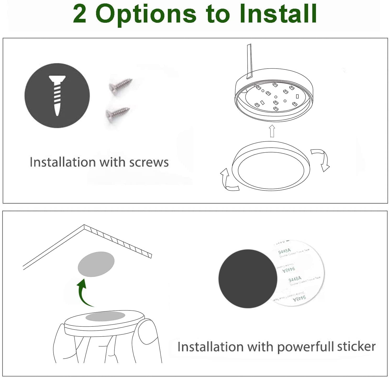 Under Cabinet LED Puck Lighting Kit with Touch Dimmer Switch - Black Cover, Daylight White (6 Lights) for Kitchen Cupboard and Closet Lighting