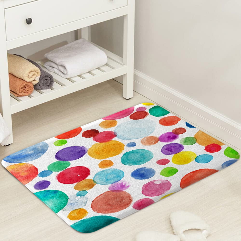 Colorful Polka Dot Bath Mat for Kids Bathroom, Cute Rainbow Geometric Bright Childrens Fabric Kid Floor Rugs Mats Non Slip Bathroom Decor Accessories 19X31 Inches Kitchen Bedroom Indoor