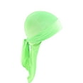 thumbnail image 2 of harmtty Durag Cap Solid Color Ultra Soft Keep Warm Velvet Men Women Head Wrap with Long Tail for Winter,Fluorescent Green, 2 of 8