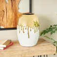 thumbnail image 2 of CosmoLiving by Cosmopolitan Ceramic Decorative Vase Centerpiece Vase with Abstract Gold Melting Drips, Flower Vase for Home Decoration 9" x 9" x 13", White, 2 of 8
