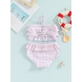 thumbnail image 3 of Bagilaanoe Little Girls Swimsuits 2 Piece Bikinis Set Toddler Plaid Print Crop Tops + Ruffled Shorts 2T 3T 4T 5T 6T 7T Kids Swimwear Bathing Suit Beachwear, 3 of 8