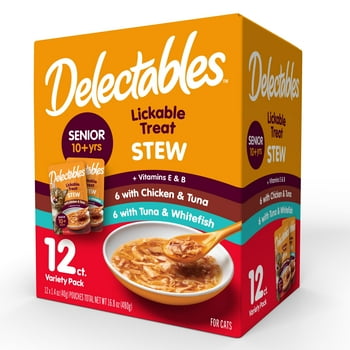 Delectables Stew Senior 10+ Lickable Cat Treats Variety Pack, 12 Pack