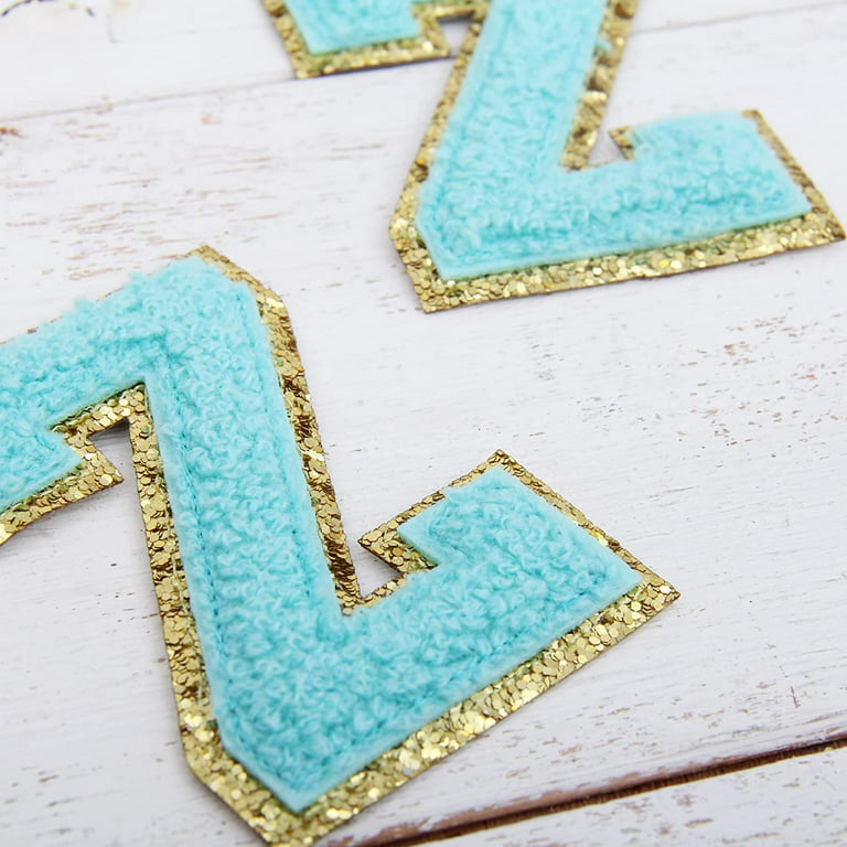 3 Pack Chenille Iron On Glitter Varsity Letter V Patches - Yellow  Chenille Fabric With Gold Glitter Trim - Sew or Iron on - 8 cm Tall