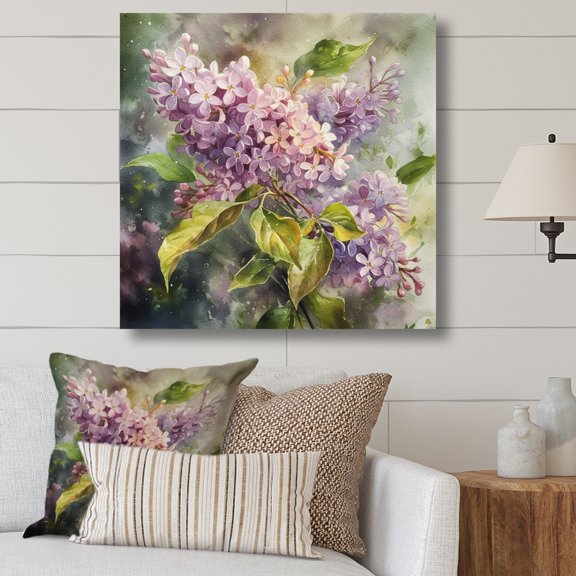 Designart "Purple Green Beautiful Lilacs II" Floral Lilacs Canvas Art Print
