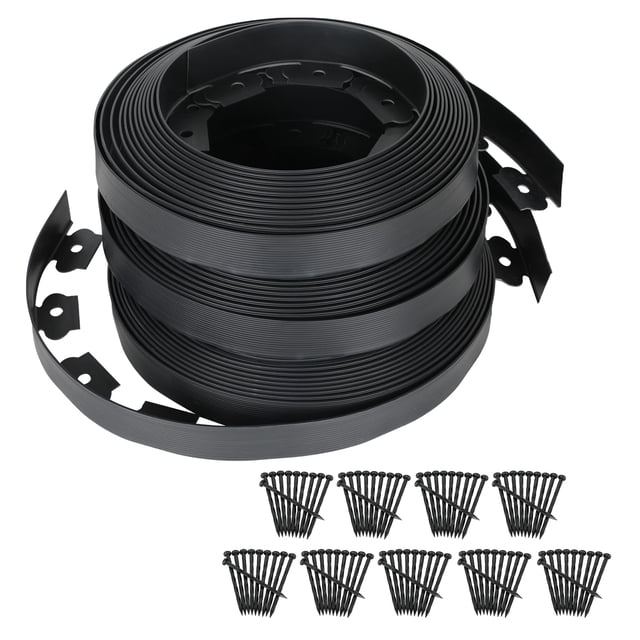 KOL 90 ft. (3X 30 ft.) Landscape Edging - No Dig Edging Kit (90PCS Spikes Included) -1.5'' Tall Plastic Lawn Edging Garden Decora