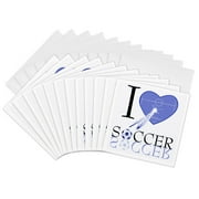 3dRose, I Love Soccer In Blue, 12 Greeting Cards with envelopes