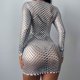 thumbnail image 3 of Vestido ahuecado de manga larga con cuello redondo para mujeres europeas y americanas en invierno, falda delgada sexy con nalgas (L), 3 of 5