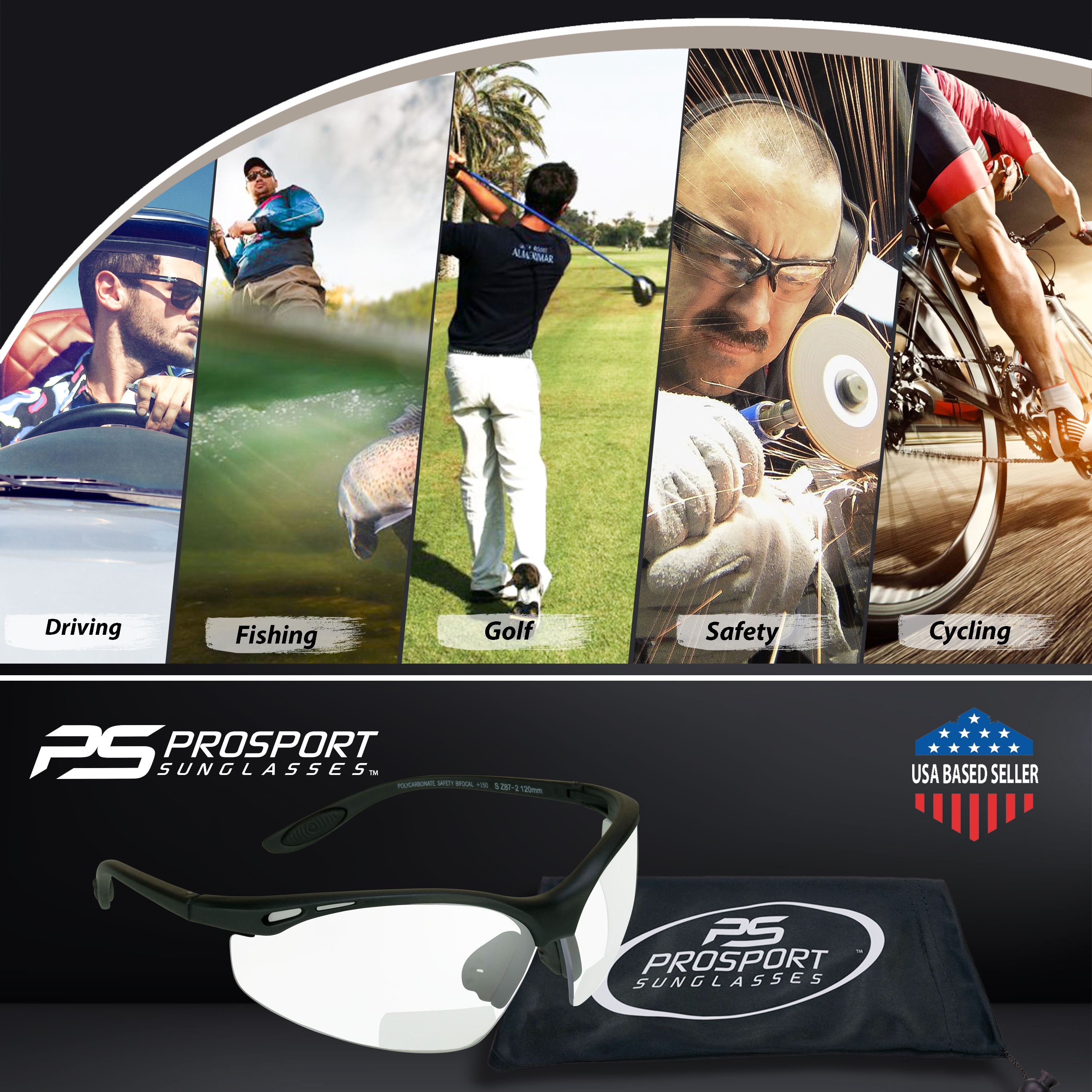 proSPORT Bifocal sunglass Safety Reader Z87 Wrap Around No Slip Grip